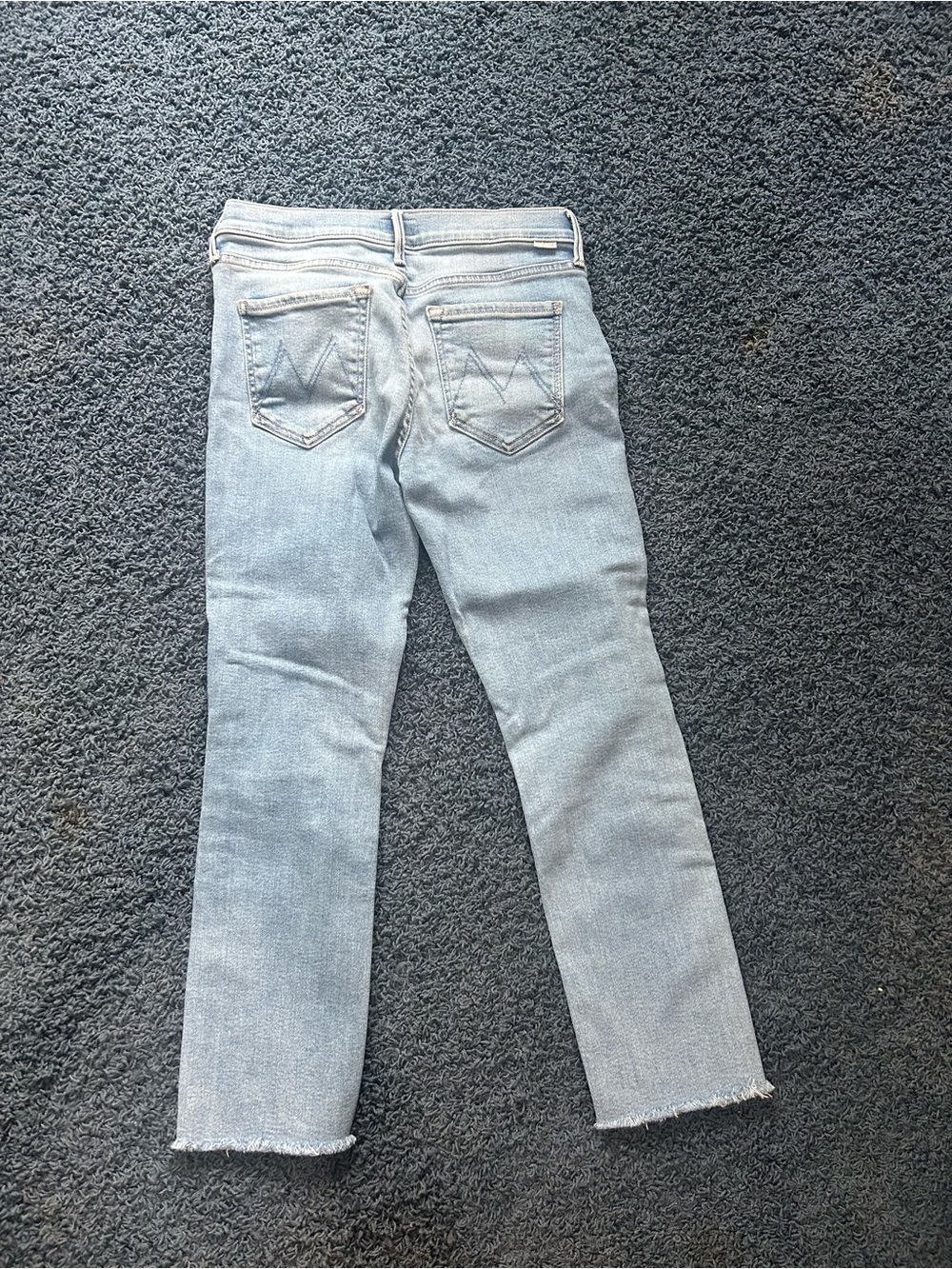 MOTHER Light Blue Denim Jeans with Tan Leather Patch - Picture 5 of 5